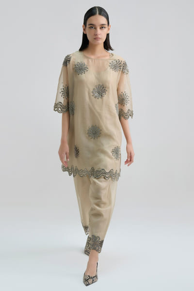 Peachoo Light beige bead hand embroidered salwar PEACMAY26D143840