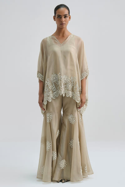 Peachoo Light beige bead hand embroidered sharara PEACMAY26D143845