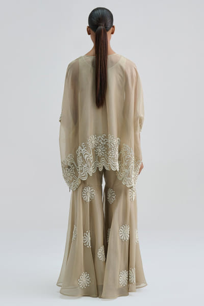 Peachoo Light beige bead hand embroidered sharara PEACMAY26D143845
