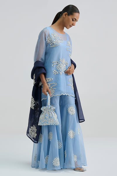 Peachoo Blue bead hand embroidered sharara PEACAUG26D553179