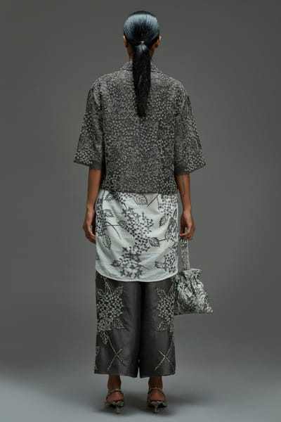 Peachoo Charcoal grey bead hand embroidered jacket PEACAUG26D351000