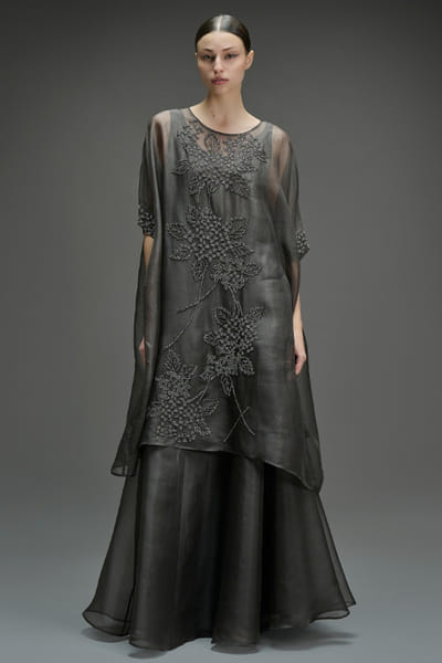 Peachoo Charcoal grey sequin hand embroidered tunic PEACAUG26D351002