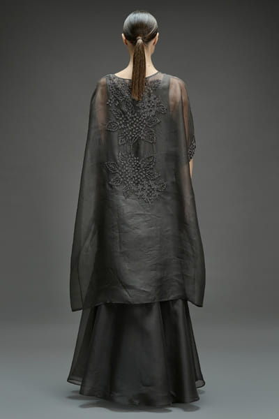 Peachoo Charcoal grey sequin hand embroidered tunic PEACAUG26D351002