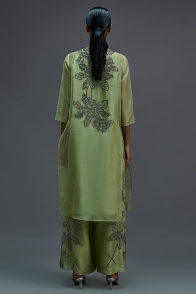 Peachoo Grass green bead hand embroidered kurta PEACMAY26D143831