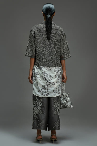 Peachoo Charcoal grey bead hand embroidered pants PEACAUG26D452875