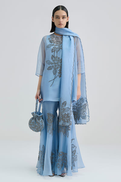 Peachoo Blue bead hand embroidered tunic PEACAUG26D553170