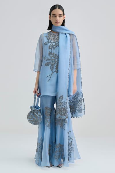 Peachoo Blue bead hand embroidered sharara PEACAUG26D553171