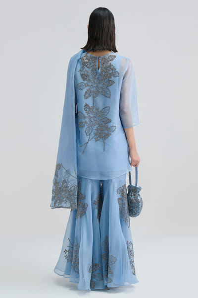 Peachoo Blue bead hand embroidered sharara PEACAUG26D553171