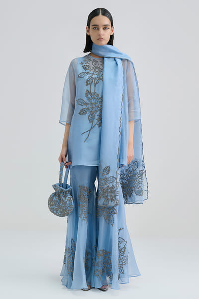 Peachoo Blue bead embroidered dupatta PEACAUG26D553172