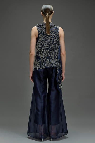 Peachoo Indigo bead hand embroidered wrap PEACAUG26D553191