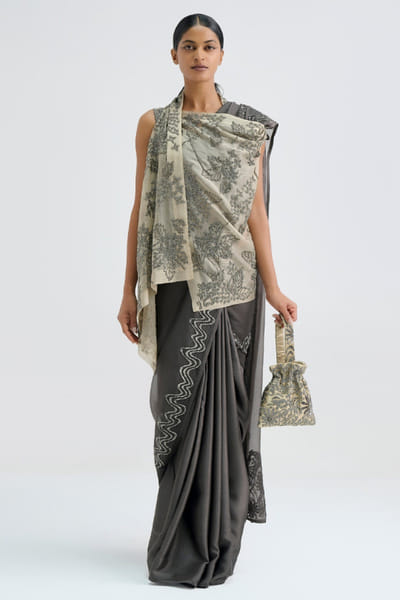 Peachoo Light beige bead hand embroidered dupatta PEACJUL26D250958