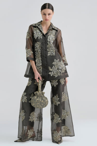Peachoo Charcoal grey sequin hand embroidered jacket PEACMAY26D143848