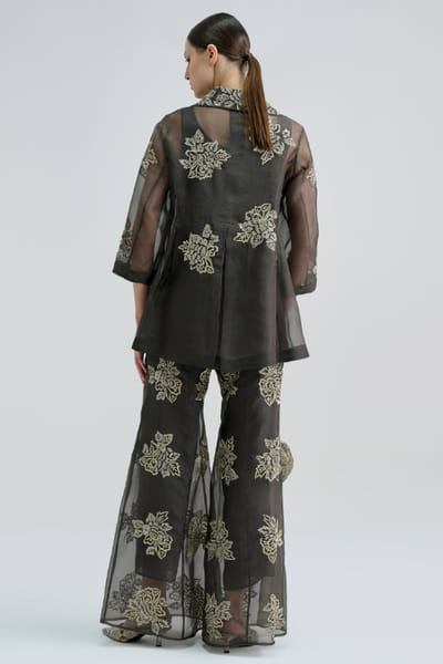 Peachoo Charcoal grey sequin hand embroidered palazzos PEACMAY26D143851