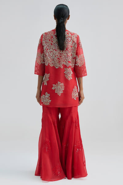 Peachoo Crimson red sequin hand embroidered sharara PEACMAY26D143859