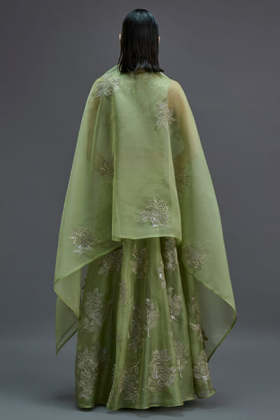 Peachoo Grass green sequin hand embroidered lehenga PEACMAY26D143835