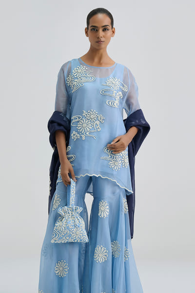 Peachoo Indigo sequin hand embroidered dupatta PEACAUG26D553180