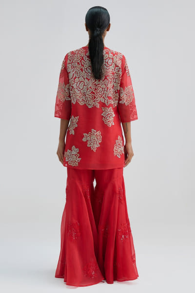 Peachoo Crimson red sequin hand embroidered tunic PEACMAY26D143858