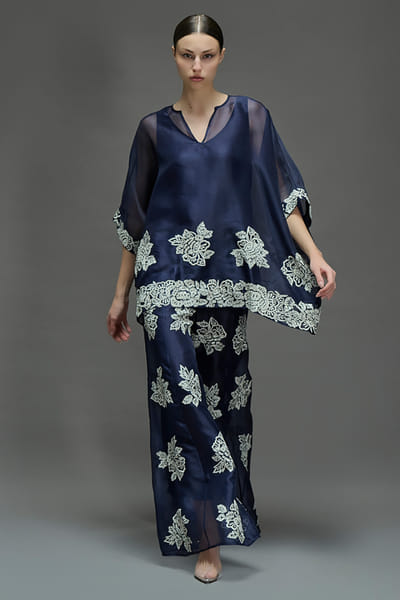 Peachoo Indigo sequin hand embroidered top PEACAUG26D553193