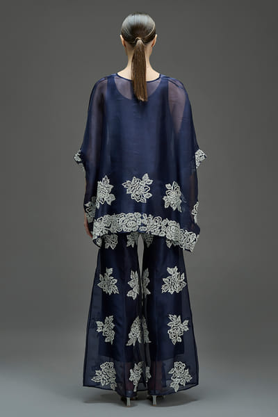 Peachoo Indigo sequin hand embroidered top PEACAUG26D553193