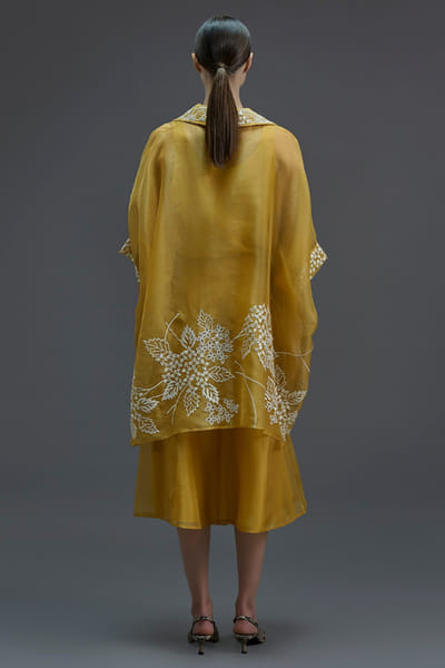 Peachoo Saffron damask cutwork buttoned tunic PEACAUG26D351006