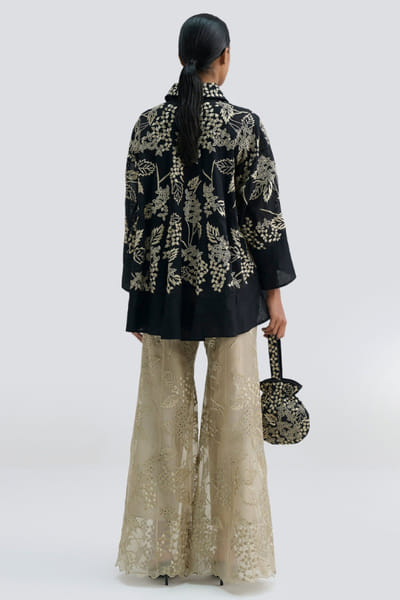 Peachoo Black damask stitched cutwork jacket PEACJUL26D250960