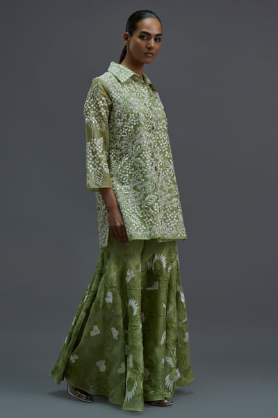 Peachoo Grass green cutwork jacket PEACAUG26D351004