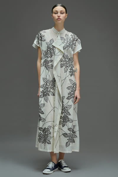 Peachoo Ecru stitched cutwork dress PEACAUG26D350998