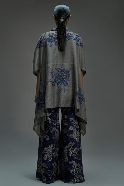 Peachoo Indigo and grey stitched cutwork palazzos PEACAUG26D350995