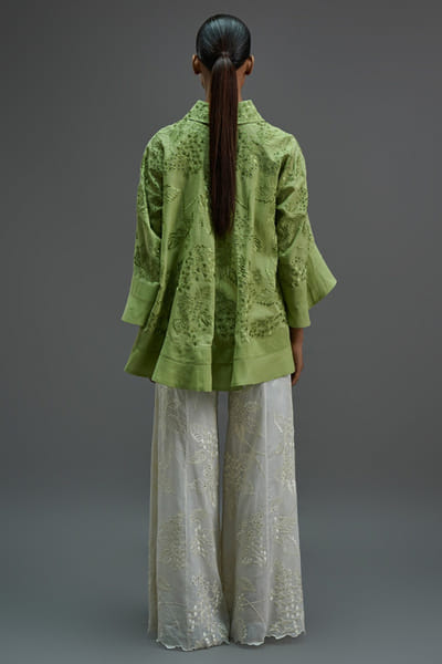 Peachoo Ecru damask stitch cutwork palazzos PEACAUG26D452878