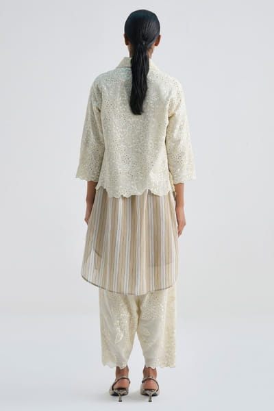 Peachoo Ecru damask stitched cutwork salwar PEACJUL26D250970