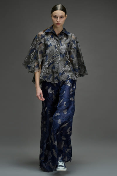 Peachoo Grey-blue embroidered bird motif jacket PEACAUG26D350991
