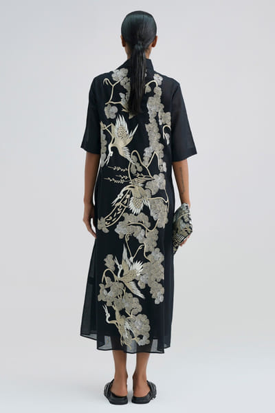 Peachoo Black embroidered bird motif dress PEACJUL26D149886
