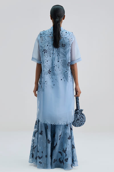 Peachoo Blue embroidered bird motif sharara PEACAUG26D553186