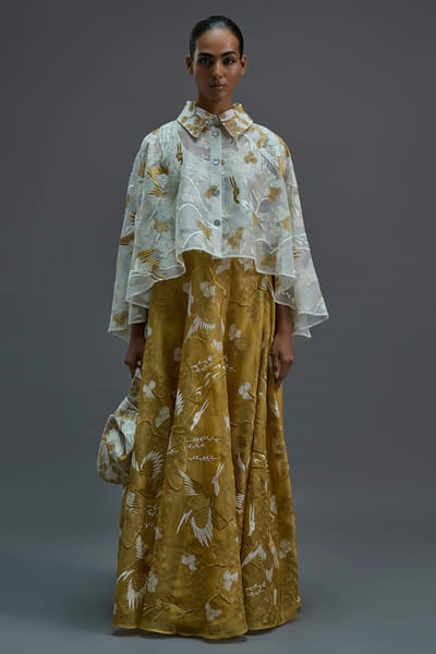 Peachoo Saffron bird motif skirt PEACAUG26D350990