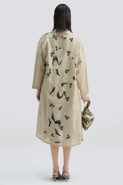 Peachoo Light beige embroidered bird motif coat PEACJUL26D250968