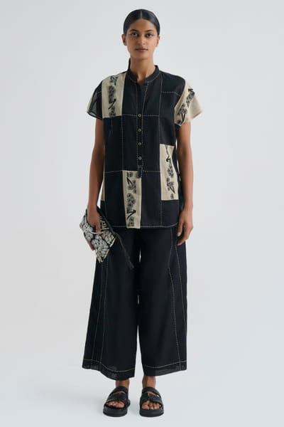 Peachoo Black contrast patchwork top PEACJUL26D250964