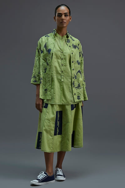 Peachoo Grass green contrast handstitch patchwork top PEACAUG26D452884