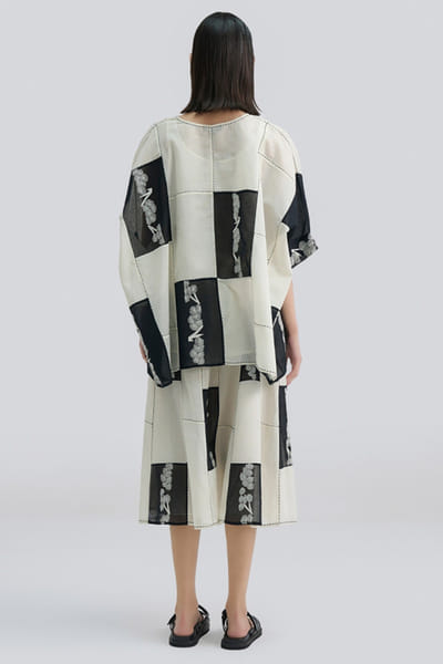 Peachoo Ecru contrast patchwork handloom top PEACJUL26D149894
