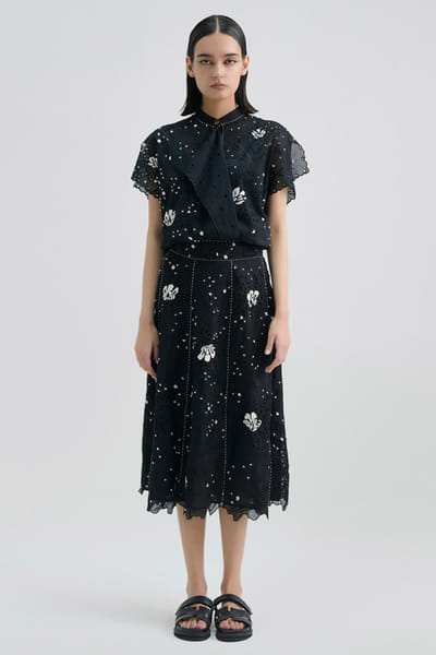 Peachoo Black cutwork and French knot embroidered top PEACJUL26D149887