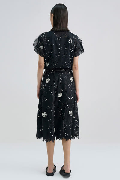 Peachoo Black cutwork and French knot embroidered top PEACJUL26D149887