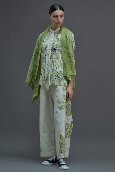 Peachoo Ecru cutwork and French knot embroidered top PEACAUG26D452879