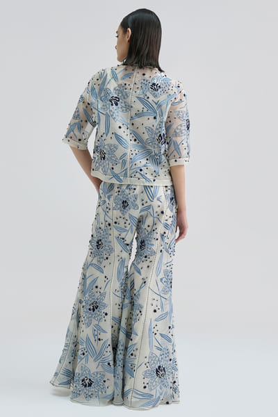 Peachoo Ecru cutwork-French knot embroidered top PEACAUG26D452890