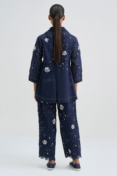 Peachoo Indigo cutwork-French knot embroidered jacket PEACAUG26D553197