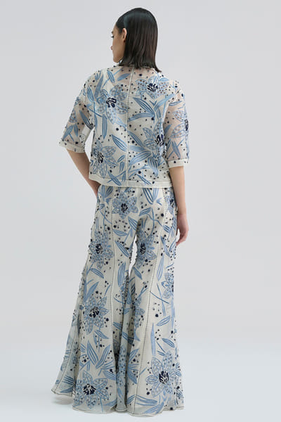 Peachoo Ecru cutwork-French knot embroidered sharara PEACAUG26D452891
