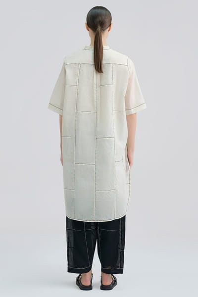 Peachoo Ecru contrast hand stitched tunic PEACJUL26D149881