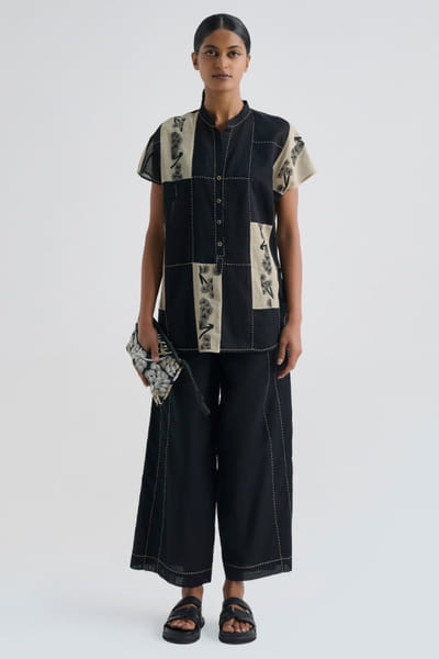 Peachoo Black contrast hand stitched pants PEACJUL26D250965
