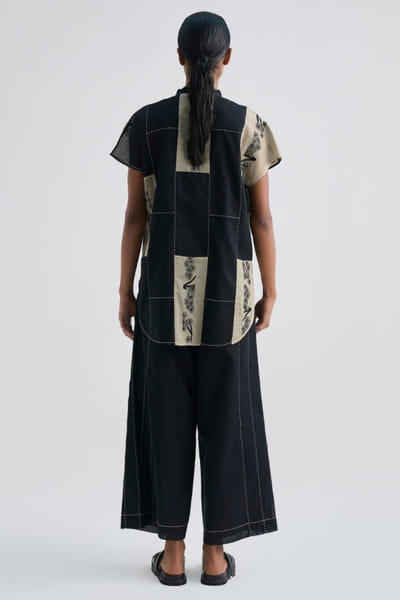 Peachoo Black contrast hand stitched pants PEACJUL26D250965
