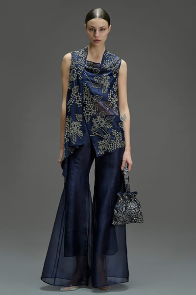 Peachoo Indigo silk organza palazzos PEACAUG26D553192