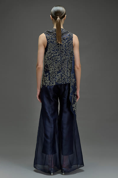 Peachoo Indigo silk organza palazzos PEACAUG26D553192