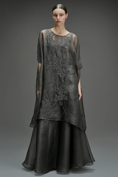 Peachoo Charcoal grey flared maxi skirt PEACAUG26D351003